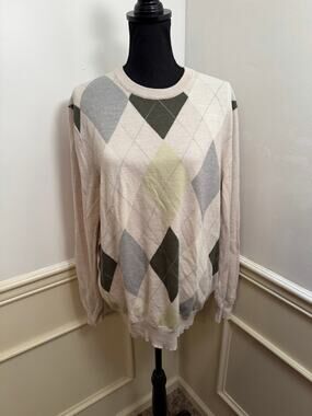 Club Room Men's Merino Wool Blend Argyle Crewneck Sweater Preppy Light Academia